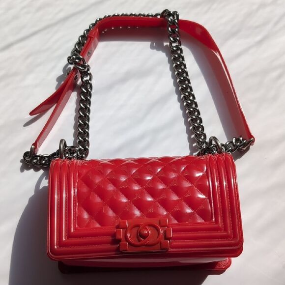 Toyboy Jelly Cherry  Red Quilted Small Chain Shoulder Bag - Picture 1 of 15
